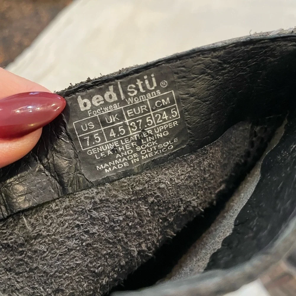 Bed Stu leather mid height tall riding boots round toe distressed side zip - Picture 8 of 12